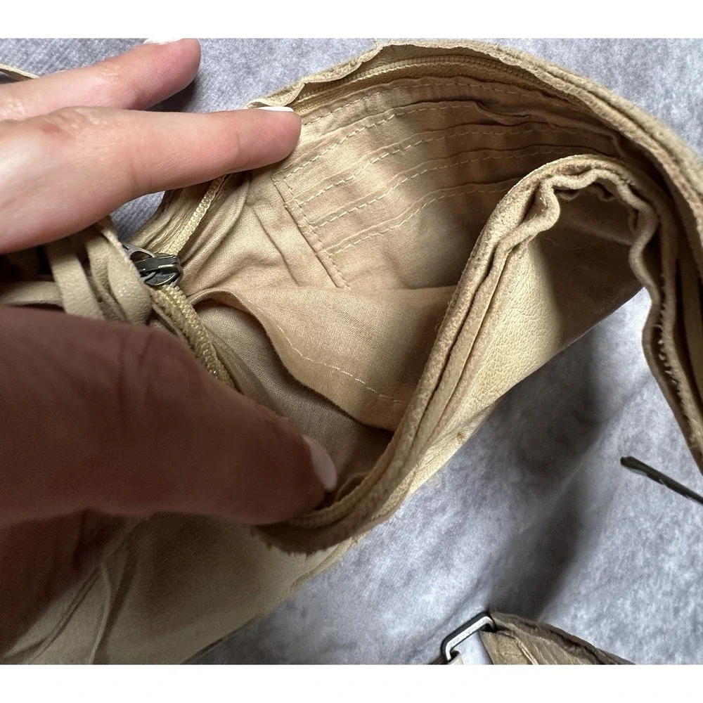 Authentic Sash Bag Leather‎ Fringe Crossbody Tan 10-Pocket Ergonomic India READ